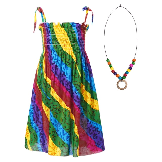 XUNZOO Robe d'Été Décontractée à Bretelles pour Filles, Robe Bohème Sans Manches à Fleurs, Robe de Plage pour Vacances avec Collier Type B 140