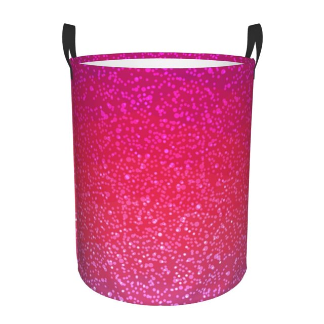 Balery Light Purple Glitter Cesta de ropa redonda con asas, impermeable, independiente, para ropa, juguetes, dormitorio y familia-Small