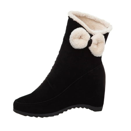 

Boots Women s Suede Slope Heel Snow Bowknot Tassel Inner Height Increase