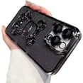 thumbnail image 2 of Electroplated 3D Bear for iPhone 15 Pro Max Case for Women Glitter Floating Liquid Quicksand Case with Camera Protector Slim Shockproof Full Body Protective Case (Black), 2 of 11