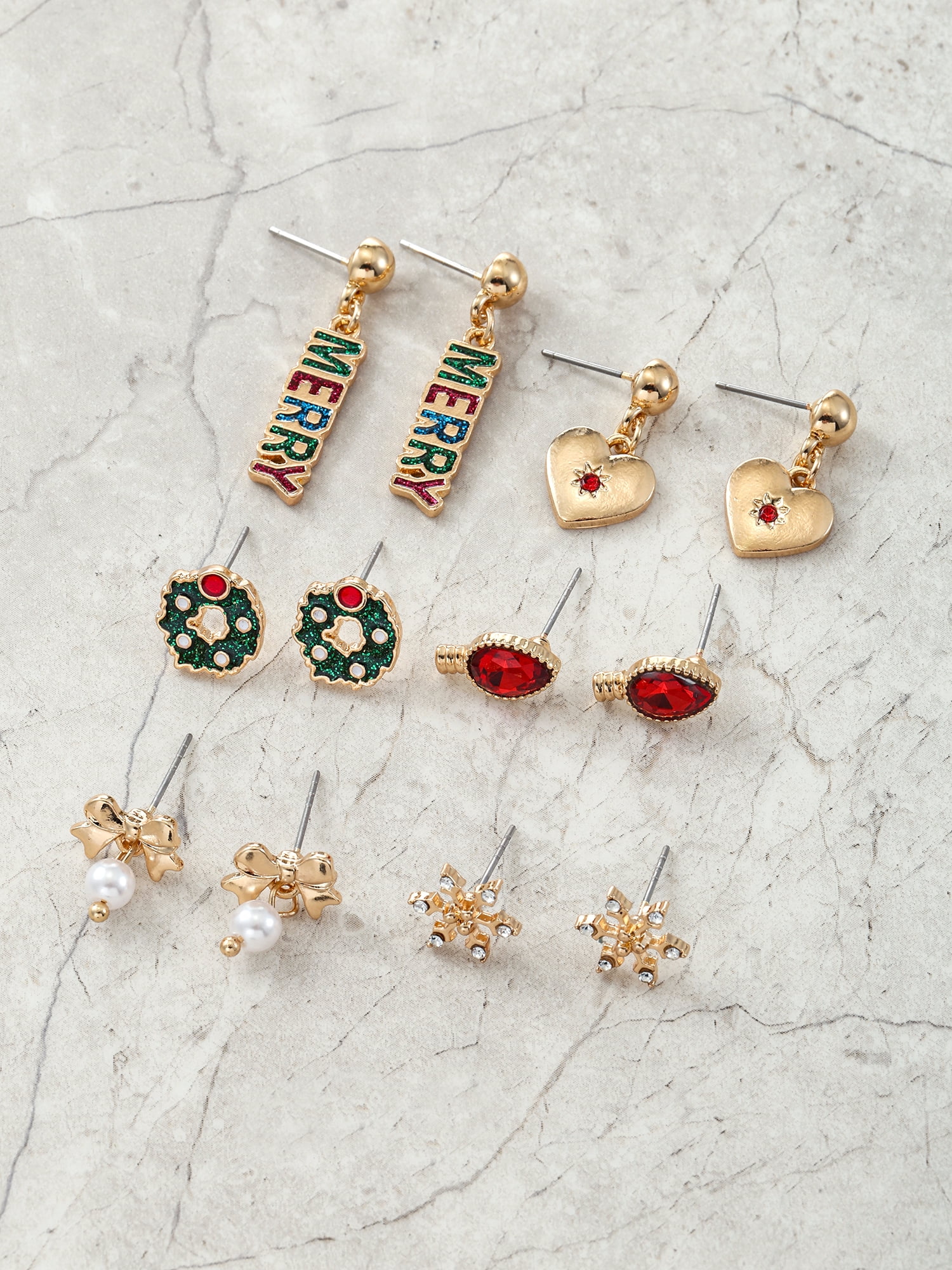 Holiday Time Stud and Drop Earrings Set, 6 Pairs