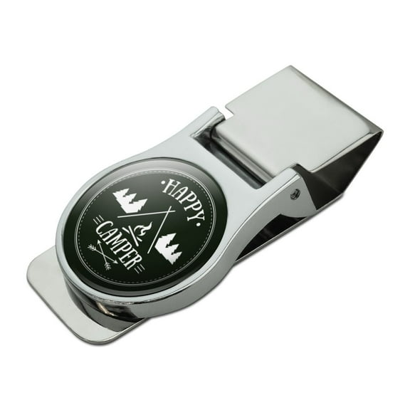Happy Camper with Campfire Satin Chrome Plated Metal Money Clip