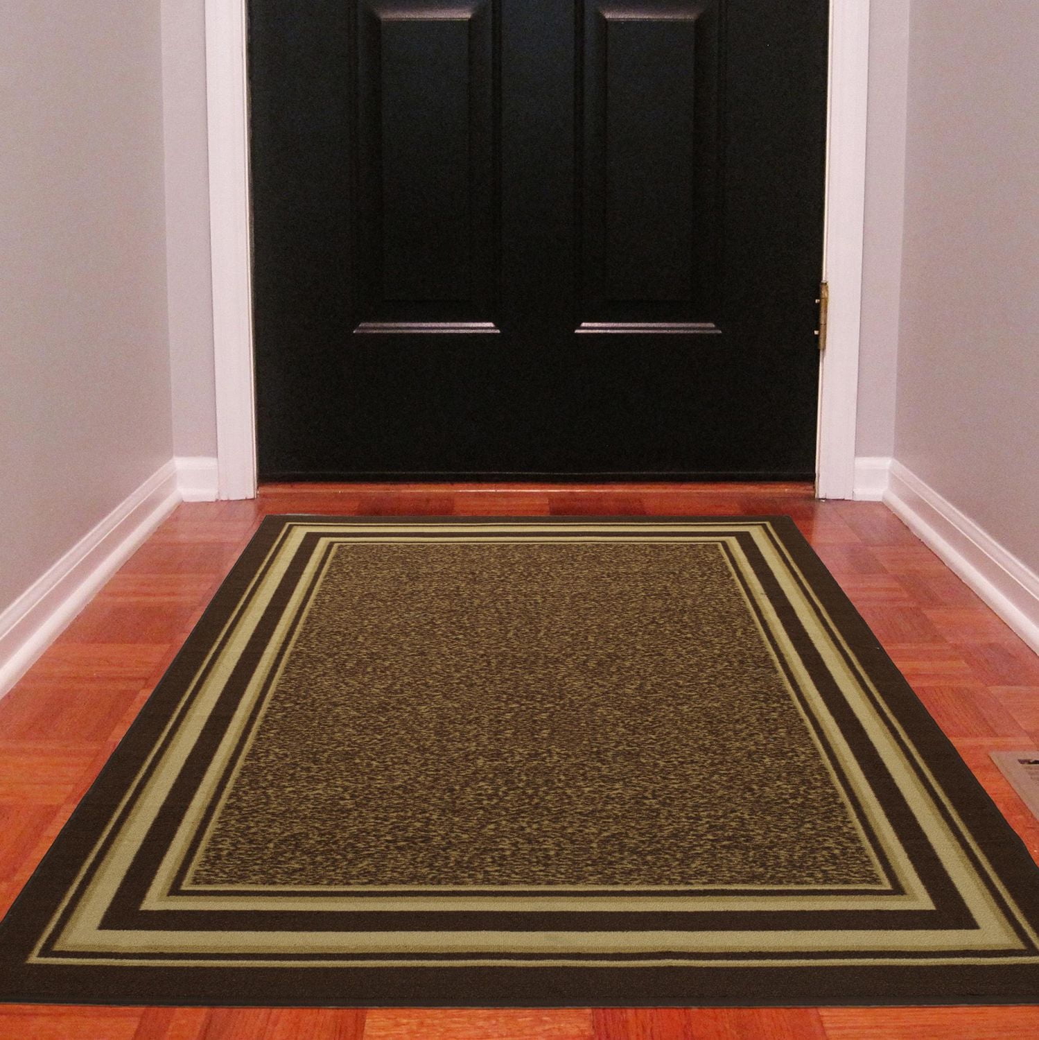 Ottomanson Ottohome Collection Non-Slip Rubberback Bordered Design Indoor Area Runner Rug, Brown