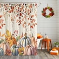 thumbnail image 2 of Shower Curtain 60"W x 72"L Thanksgiving Colorful Pumpkins Orange Leaves Fabric Shower Curtains Set with Hooks Water Repellent Bathroom Curtains Machine Washable Bathroom Accessories, 2 of 6