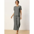 thumbnail image 4 of DARING DIVA Women's Ribbed Knit Round Neck Short Sleeve Pajamas Set M Dark Grey, 4 of 7
