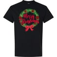thumbnail image 3 of Inktastic Merry Christmas Wreath with Red Bow and Ornaments T-Shirt, 3 of 5