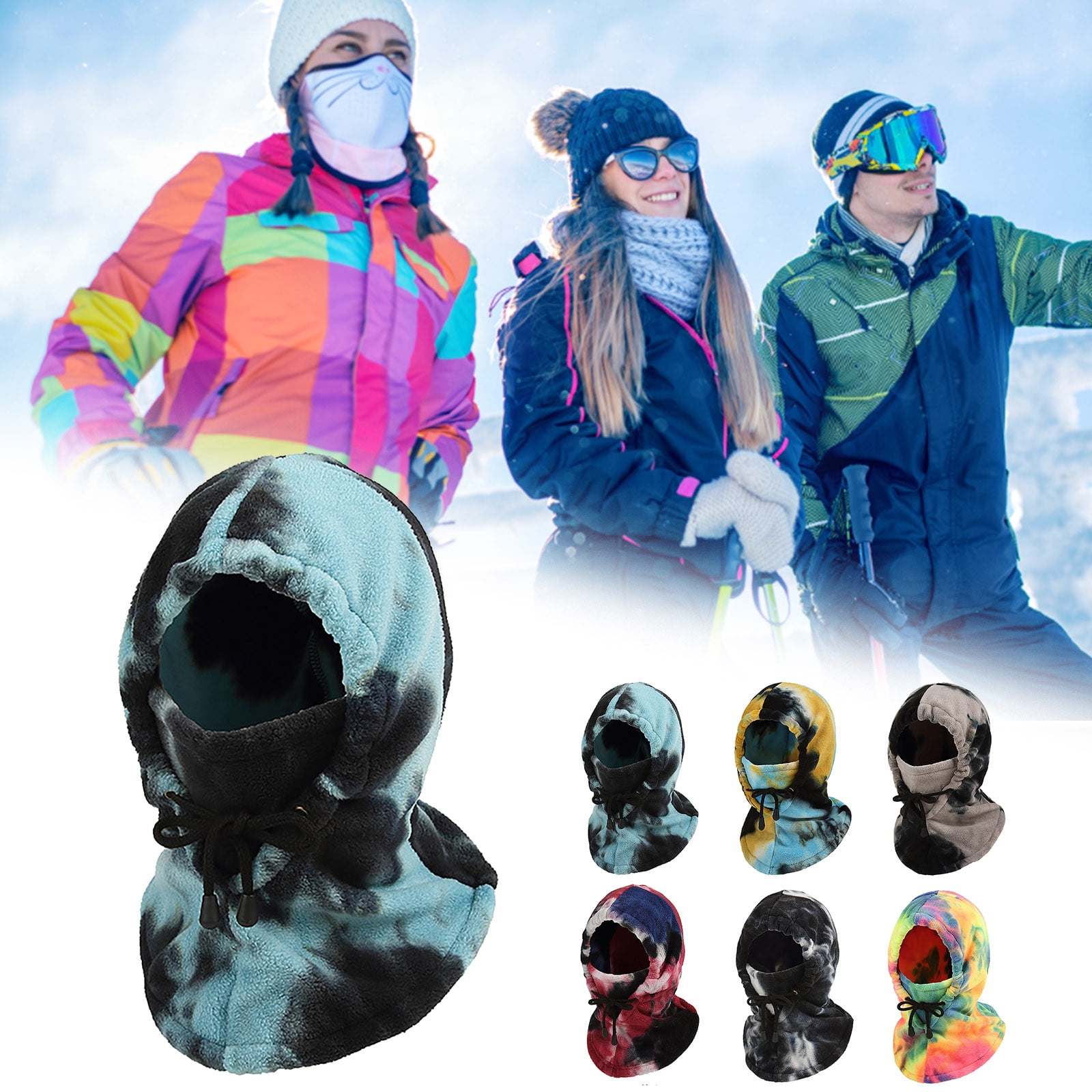 Tanhomme Fleece Ski Covers Winter Face-Cover Windproof Hooded Scarf Cold Weather Hat Neck Warmer Winter Cold Proof Face Polar Fleece Tie Dye Riding Mountaineering Ski Fleece Scarf Warm Headgear