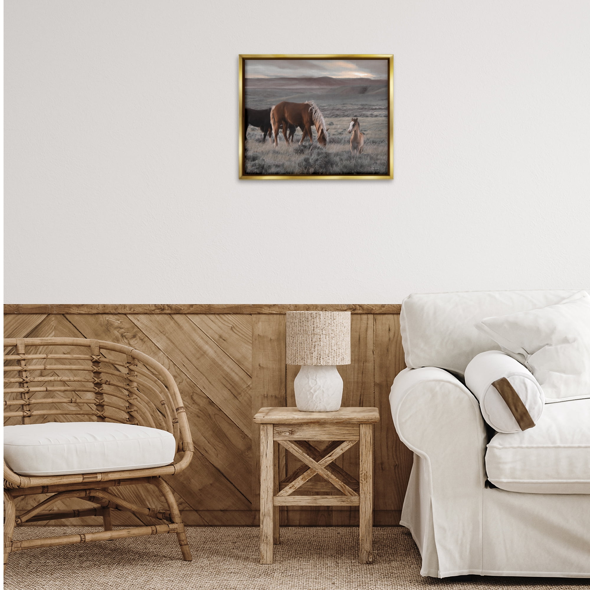 Stupell Industries Country Horses in Valley Animals Photography Gold Floater Framed Canvas Art Print Wall Art, 21 x 17