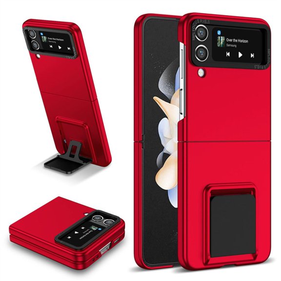 Haobuy Compatible with Samsung Galaxy Z Flip 5 Case with Kickstand Hard PC Full Protective Shockproof Case-Red