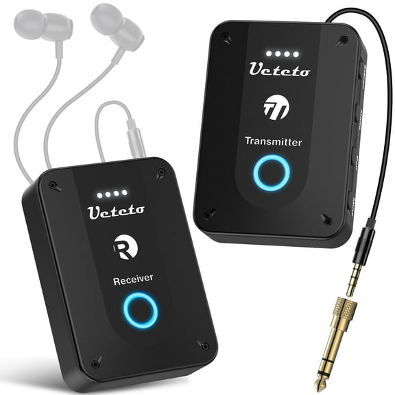 Ueteto Wireless in Ear Monitor System 2.4G Stereo IEM System with Transmitter Beltpack Receiver Automatic Pairing, for Studio, Band Rehearsal, Live Performance