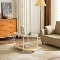 thumbnail image 4 of Zimtown Mid-Century Round Coffee Table, 38" Glass Table for Living Room Table, Antique Center Table, Modern Furniture, Beige & Rattan, 4 of 7