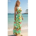 thumbnail image 4 of LA LEELA Women's Beach Summer A-Line Maxi Smocked Top Frill Dress Long Sleeveless Casual Tube Dresses for Women S-M Shamrock Green, Floral, 4 of 4