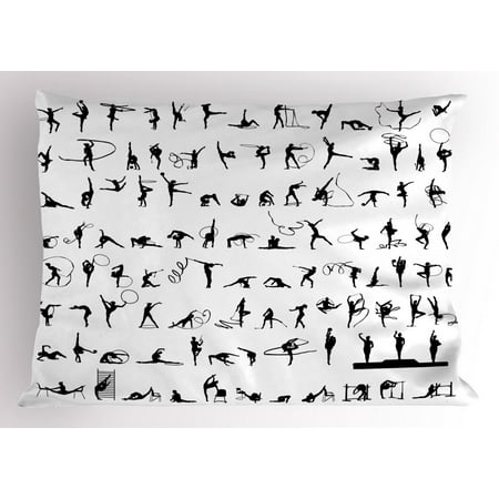 Podium Diamond Pattern Gymnastics Pillow Sham, Olympic Competition Themed Silhouettes Pattern with Ribbons and Podium, Decorative Standard Size Printed Pillowcase, 26 X 20 Inches, Black and White, by Ambesonne ()