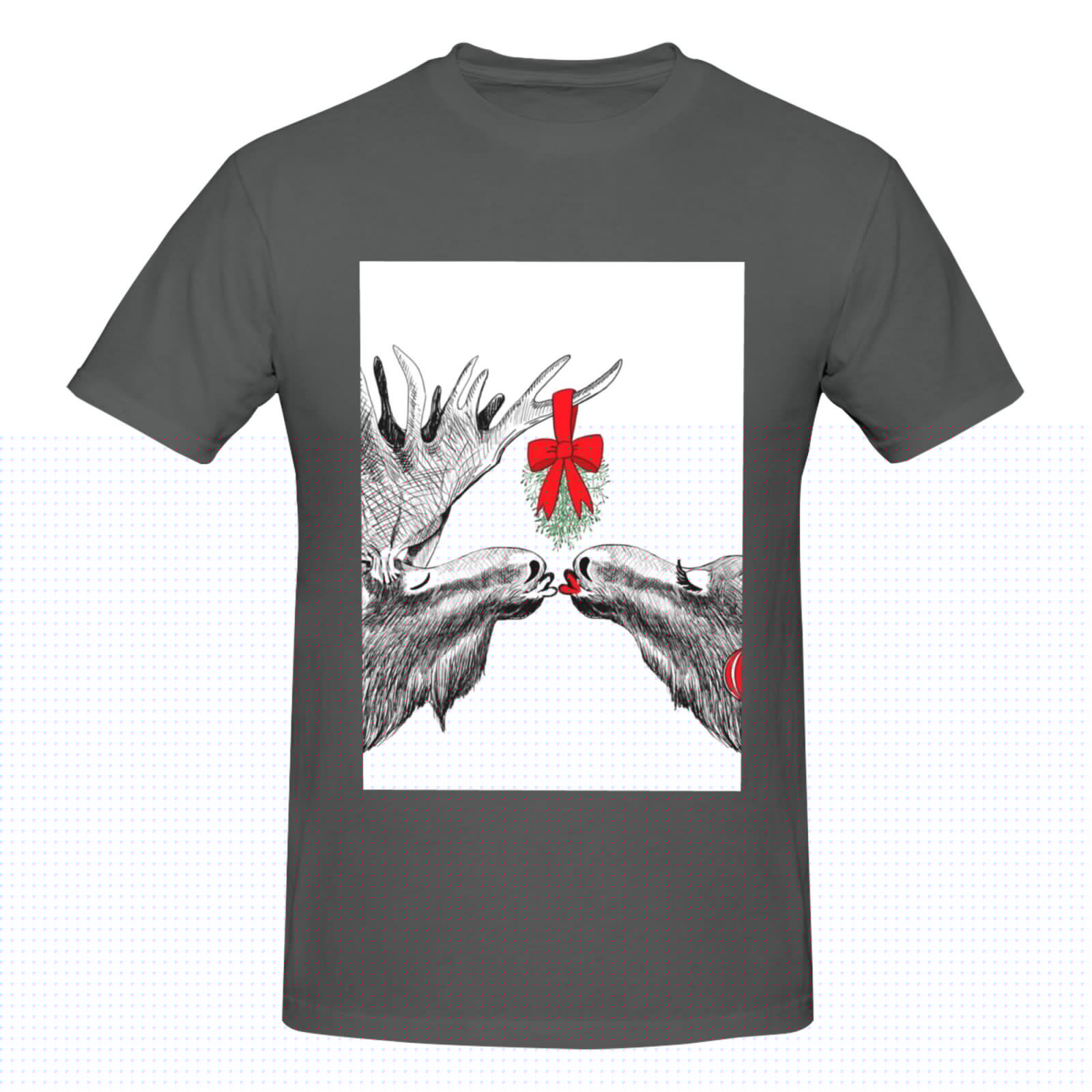 thumbnail image 4 of Bingfone Moose Kissing Under Mistletoe Men'S Loose Fit Short-Sleeve Pocket T-Shirt, 4 of 7