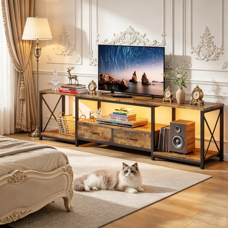 HIGDBFE Industrial TV Stand for 80-Inch TV with Fabric Drawers photo 6