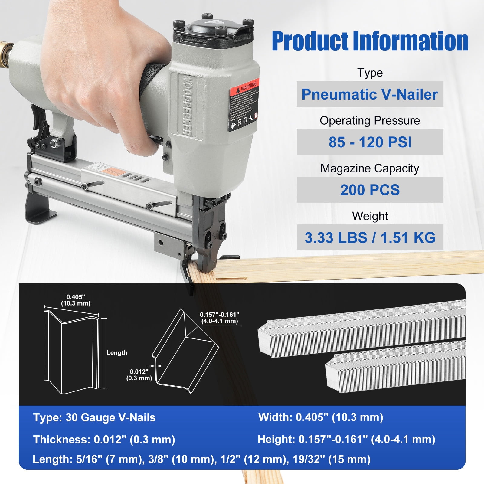 Woodpecker V1015 Pneumatic Picture Frame V Nailer Kit with 5/16'' V Nails × 4,000PCS