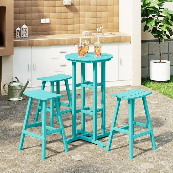 WestinTrends Malibu Outdoor Patio Bar Height Table and Bar Stool 4-Piece Dining Set, Turquoise