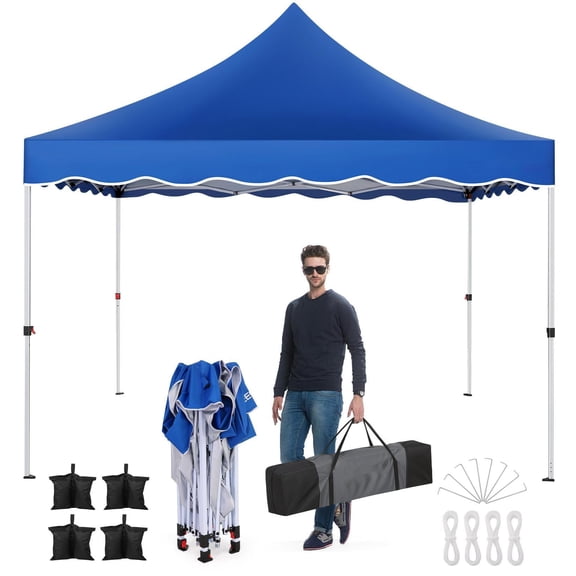 COBIZI Party Tent 10x10 Pop up Canopy, Easy Setup Canopy Tent with Sandbags, Stakes & Ropes, UPF 50  Waterproof Outdoor Instant Portable Shelter for Party, Events, Vendor, Blue