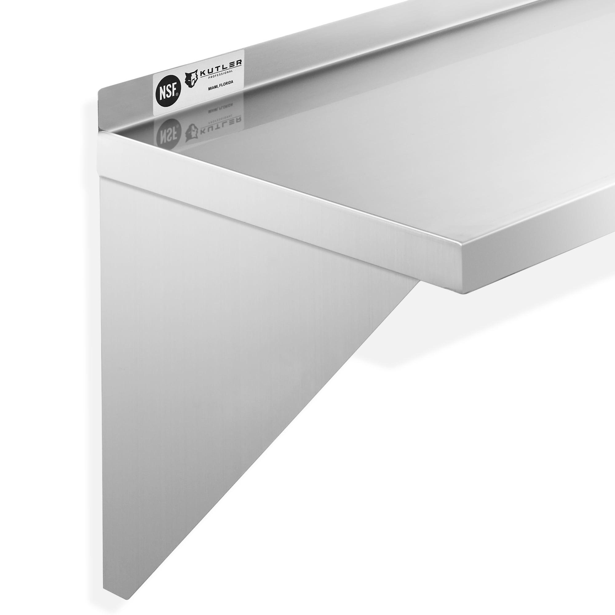 KUTLER 14" x 60" Stainless Steel Shelf, NSF Commercial Wall Mount Shelving w/ Backsplash, Floating Metal Mounted Shelves for Restaurant, Kitchen, Home