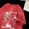 thumbnail image 3 of Nueva camiseta para hombres y mujeres, jersey de gran tamaño, versión coreana, camiseta con estampado de grupo de gatos de dibujos animados, pantalón corto informal, camiseta de manga para parejas, 3 of 5