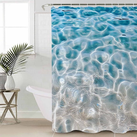 Blue Ocean Waterproof Fabric Shower Curtain, Underwater Sea Waves Water Ripple Seascape Shower Curtain for Bathroom Curtains Bathtubs Hotel Washable Shower Curtains with 12 Hooks Extra Long 72x96
