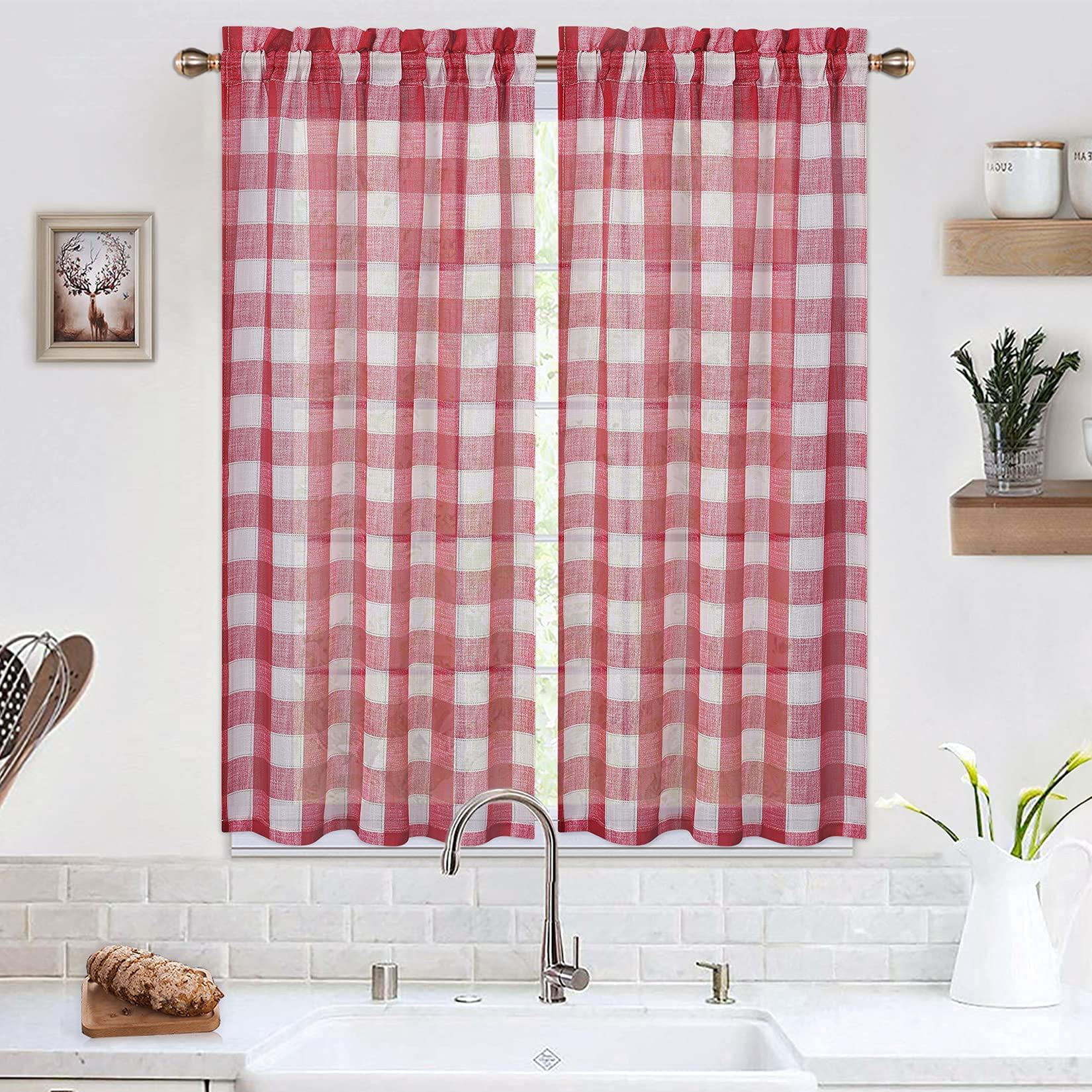 DSstyles Kitchen Valance Curtains, Buffalo Plaid Kitchen Curtain ...