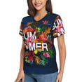 thumbnail image 5 of Yiaed Summer Birds and Flowers Print Women's T Shirt V-Neck Short Sleeve Shirt Casual Breathable Tee Summer Tops-XX-Large, 5 of 5