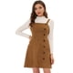thumbnail image 1 of Mini vestido tipo peto acampanado Allegra K con decoración de botones en ante sintético para mujer marrón L, 1 of 4
