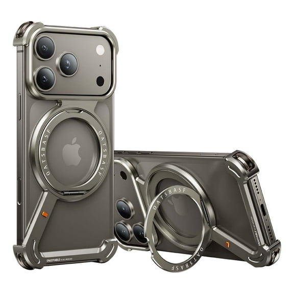 Magnetic For iPhone 17 Pro Phone Case,With 360°Rotatable Ring Kickstand,Metal Frameless Design Bumper Z-Shaped,Shockproof Anti-fall Protection Rugged Ultra Slim Durable Phone Case,Titanium