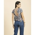 thumbnail image 3 of Moomaya Womens Styled Back Peplum Top, Printed Round Neck Vacation Crop Top, 3 of 7
