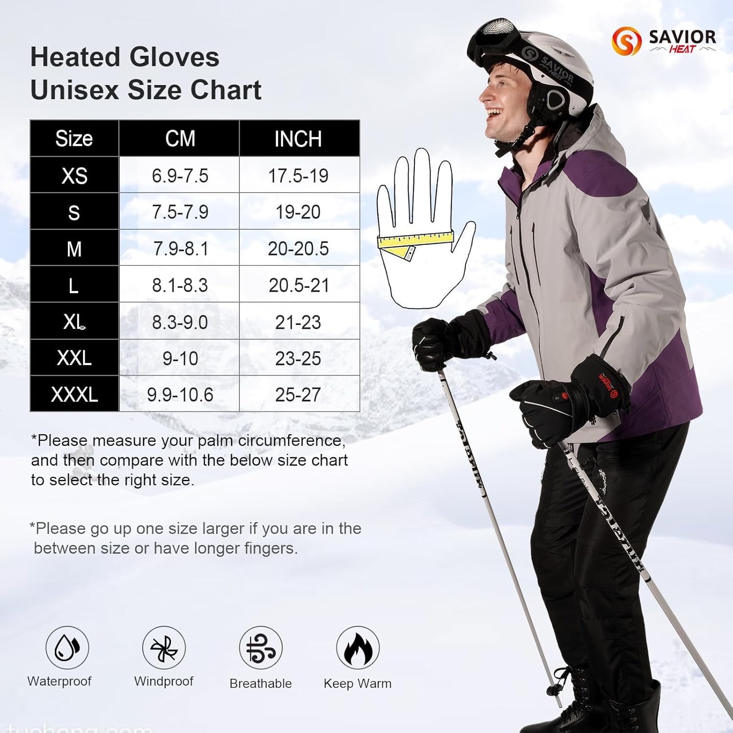 Savior Heated Gloves for Men and Women,Rechargeable Heated Electric Gloves,Suitable for Winter Outdoor Work,Skiing,Cycling,Running,Hiking,etc.