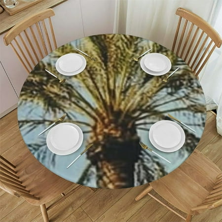 

Patifu Palm Tree Round Tablecloth Stain-Resistant Washable Indoor Outdoor Restaurant Wedding Party 100% Polyester Waterproof Fabric Tablecloth 42 -46