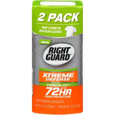 Right Guard Xtreme Defense Antiperspirant Deodorant Invisible Solid Stick, Fresh Blast, 2.6 Ounce Twin Pack (Pack of (Best Smelling Men's Deodorant 2019)