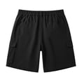 thumbnail image 3 of Bermuda Cargo Denim Shorts for Women Knee Length Elastic Waist Multi Pockets Casual Summer Long Jorts Black 2XL, 3 of 4