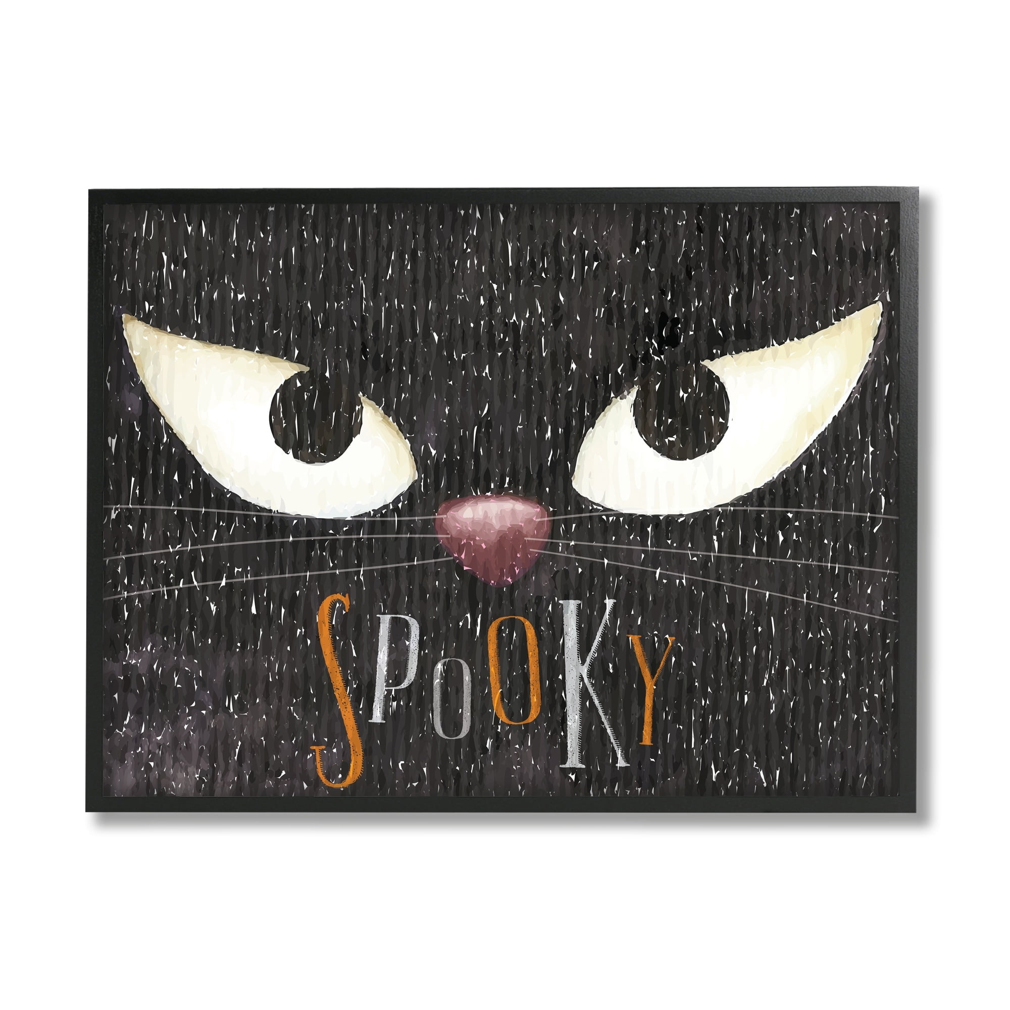 Stupell Industries Spooky Halloween Black Cat Eyes Holiday Painting Gray Framed Art Print Wall Art