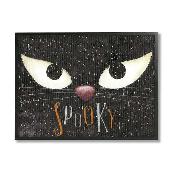 Stupell Industries Spooky Halloween Black Cat Eyes Holiday Painting Black Framed Art Print Wall Art