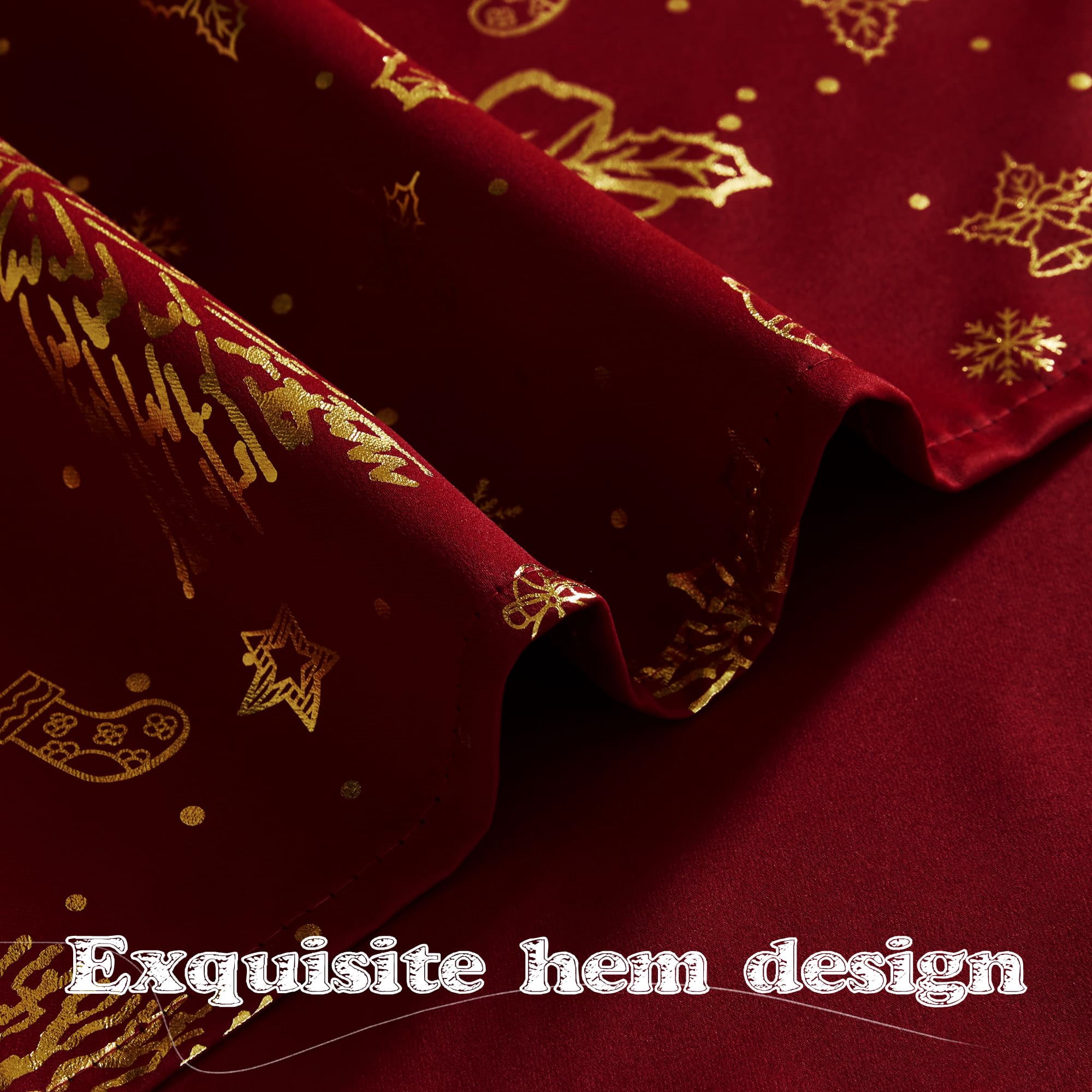 NICETOWN Christmas Curtains for Living Room, Gold Foil Printed Xmas Blackout Curtains Thermal Insulated Noise Reduce Grommet Window Treatments for Bedroom Living Room, 52"x95", Red