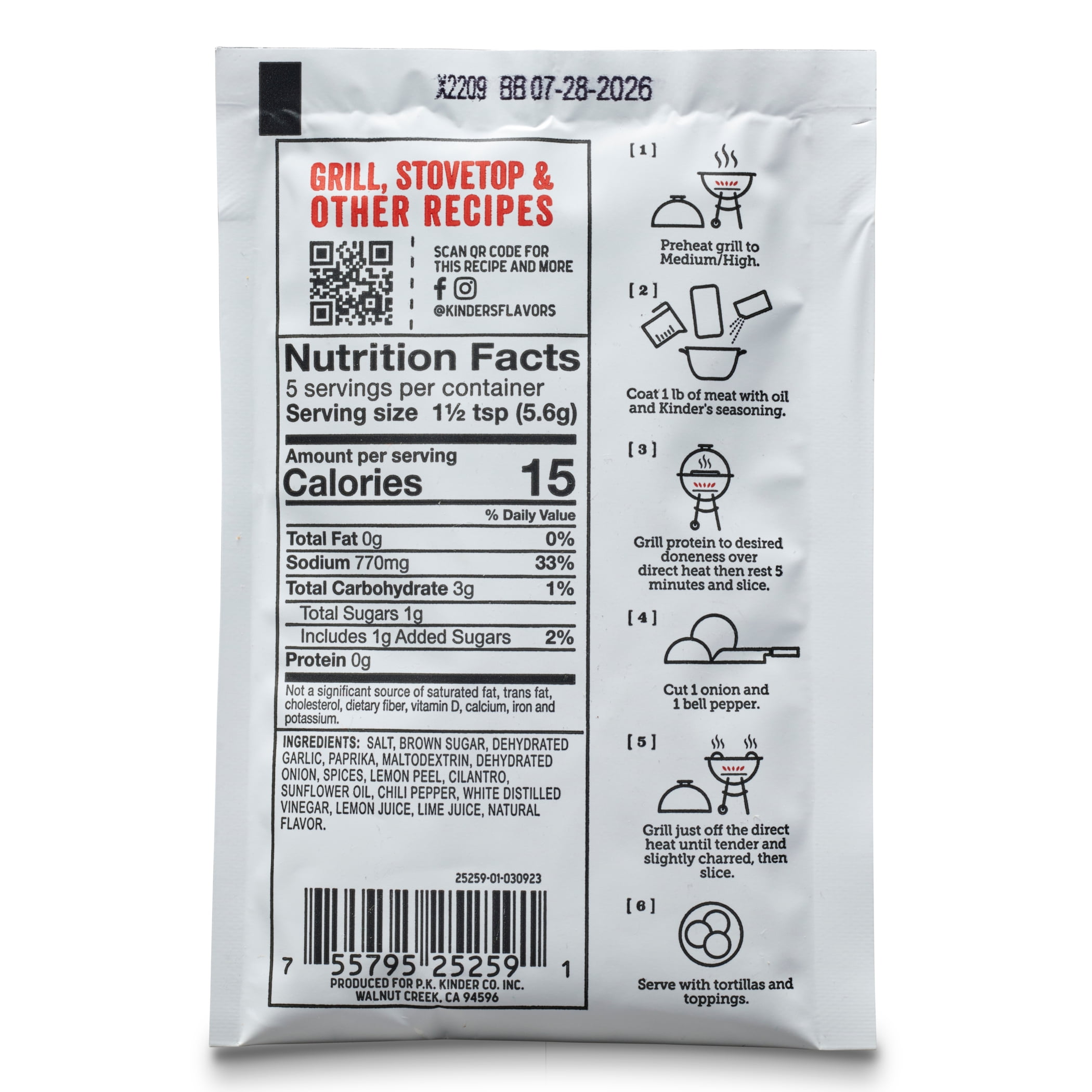 (5 pack) Kinder's Fajita Blend Mexican Seasoning & Spice, 1 oz