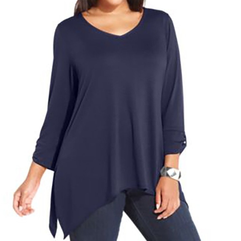 NY Collection NEW Navy Blue Womens Size 1X Plus VNeck HiLo Knit Top