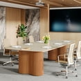 thumbnail image 6 of Tribesigns Modern Sintered Stone Conference Table Seats 6-8,  79 Inch  Meeting Table with Solid Wood Legs for Home Office Company,Walnut, 6 of 7