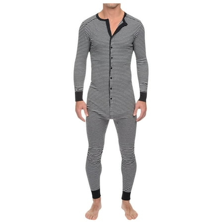 

Tangnade autumn and winter casual trousers for ladies Men s Casual Stripe Button Rib Sleeve Onesie Paste Jumpsuit Pajamas Homewear Gray M