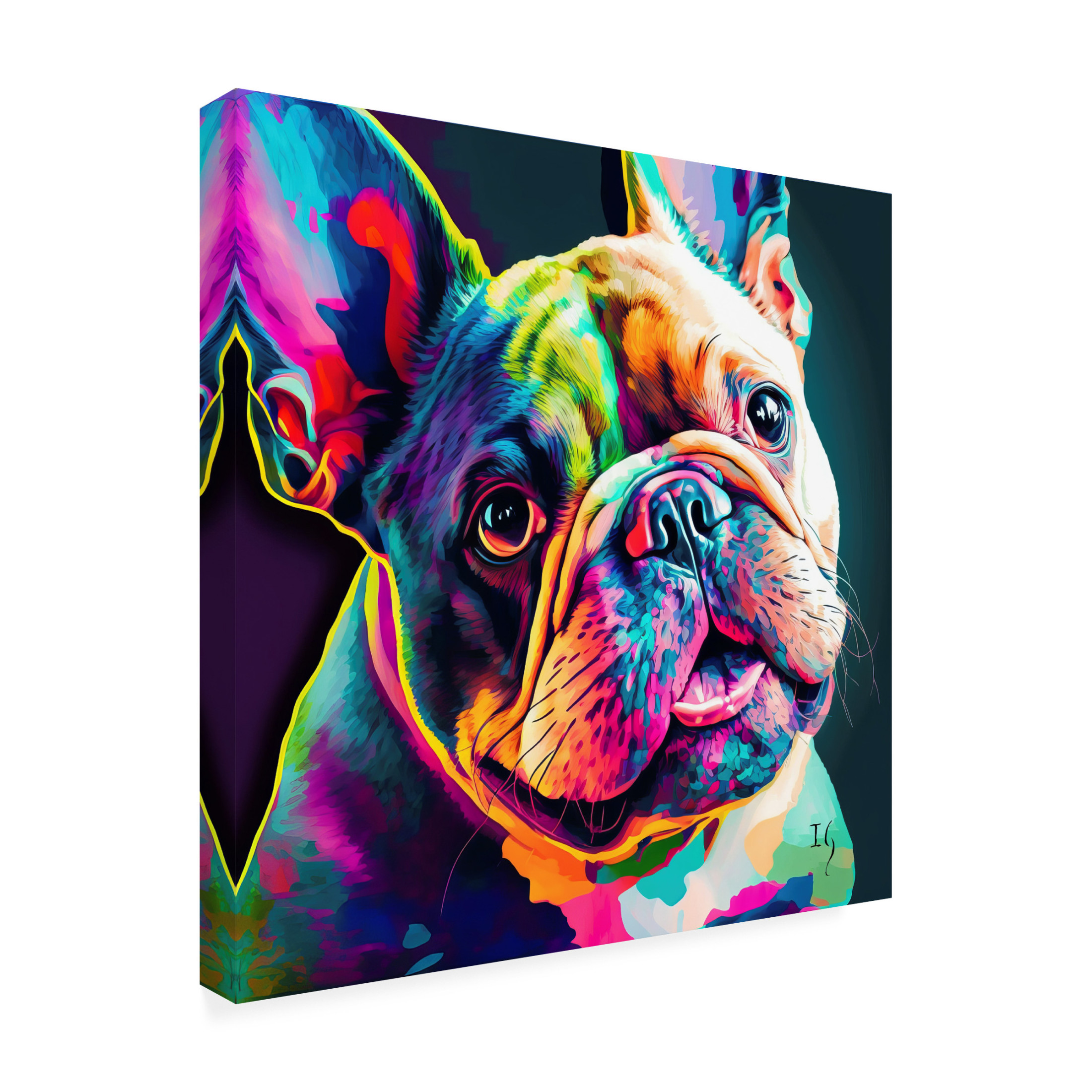 Canvas Wall Art - Ivan Guaderrama 'Vivid Bulldog Stare' Wall Art for Living Room, Bedroom, or Office Décor by Trademark Fine Art - 14 x 14 Inches