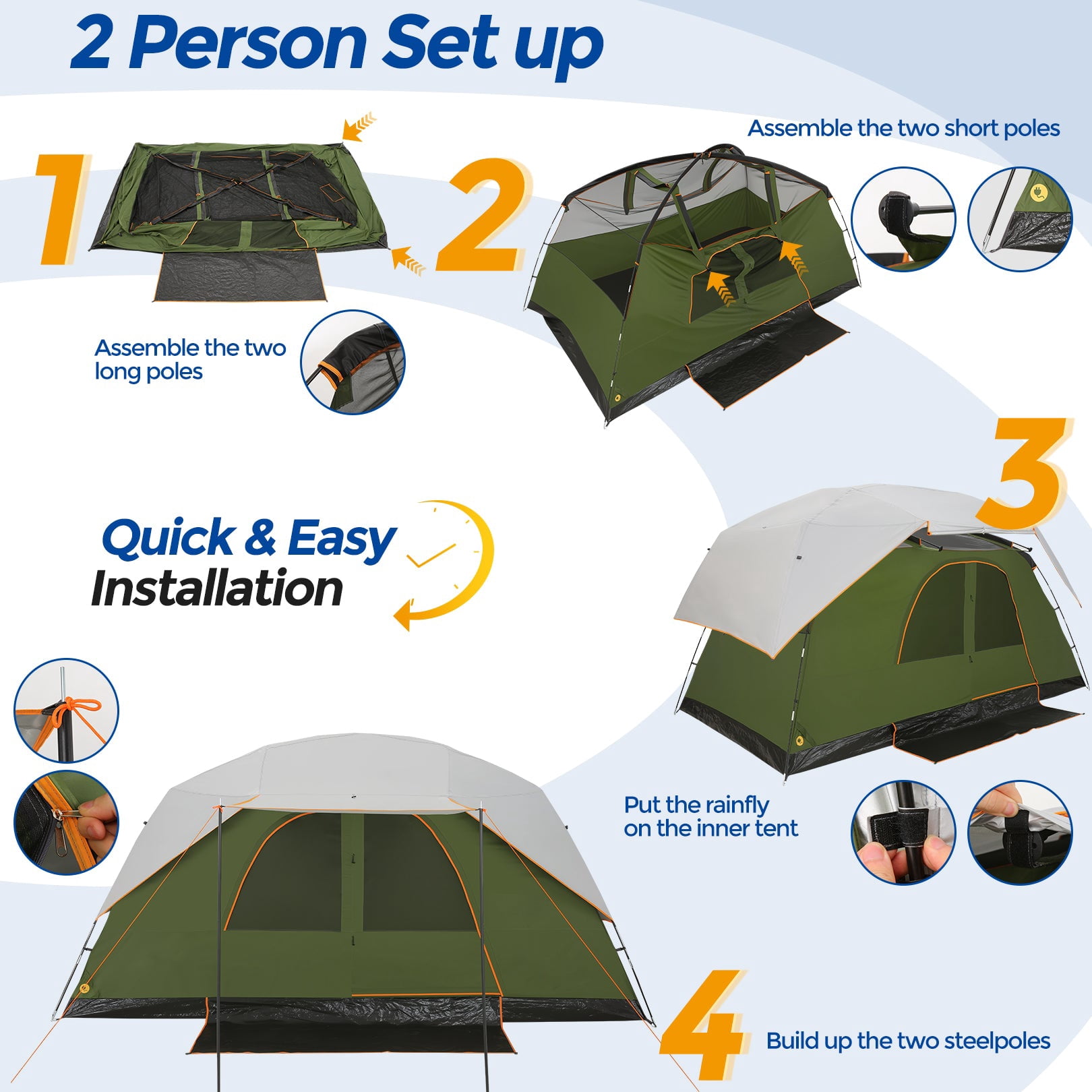 COBIZI 6-8-10 Person Camping Tent,Large Family Cabin Tent with Removable Rainfly,Mesh Roof for Stargazing,84" Tall Center,Waterproof Design,Carry Bag,Green