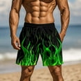 thumbnail image 2 of Ecqkame Men's Swim Shorts Casual Loose Flame Printing Loose Sports Shorts Fashion Elastic Waist Drawstring Beach Shorts Green XXXL, 2 of 9