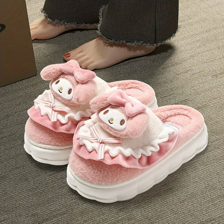 

Kulomi Slippers Collection - Soft Fuzzy Non-Slip Cozy Plush Shoes with Hello Kitty & Melody Cartoon Designs - Kawaii Novelty Slippers for Women and Girls at Home
