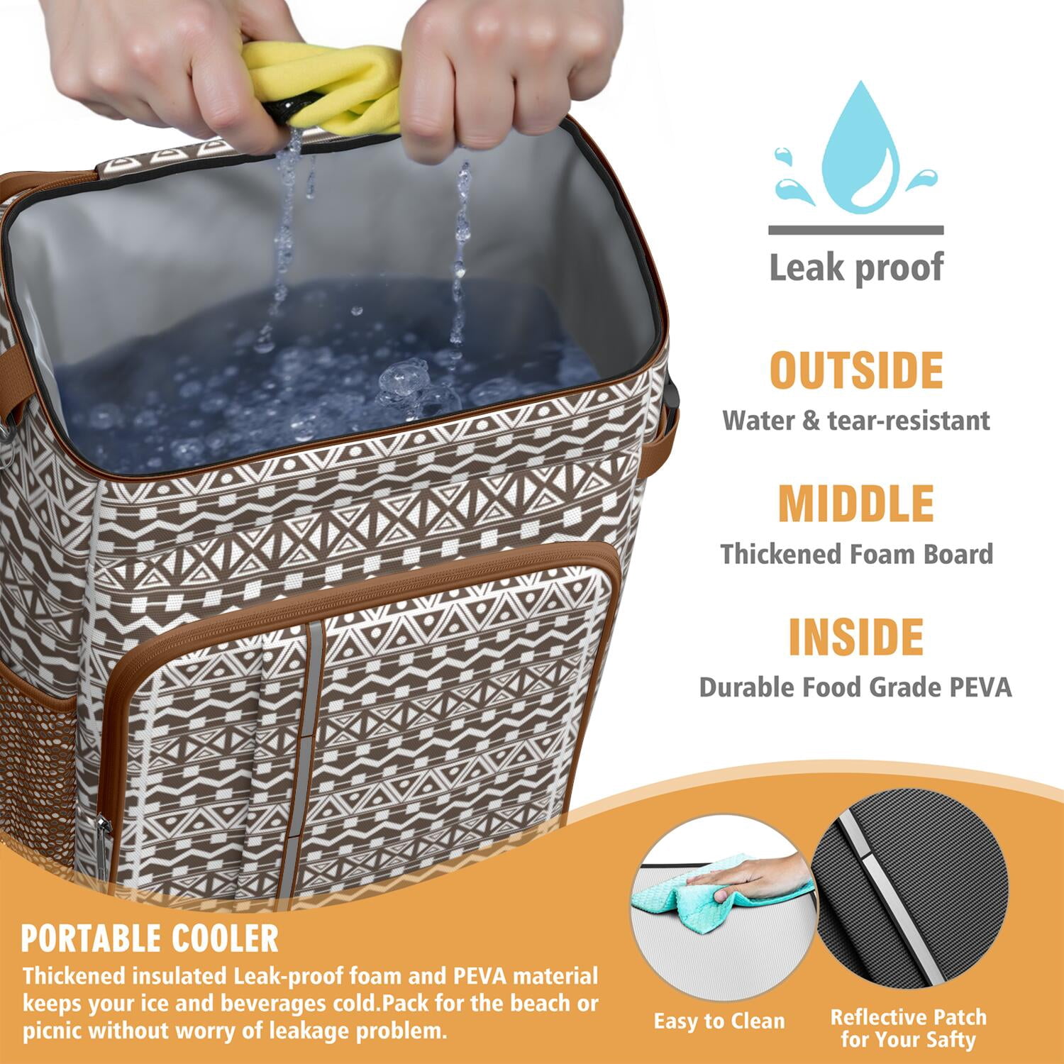 Travel Cooler Bag - Boho Bohemia Pioneer Flower Geometric Line Art Camping Beer Cooler Backpack with Bottle Opener- Waterproof Insulated Picnic Backpacks - Cooler Bag for Beach