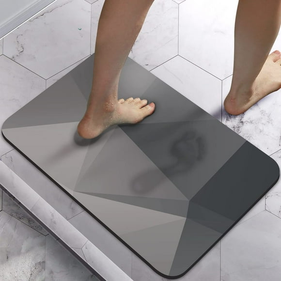 Pebble Tray Bathroom Mat, Quick Dry Super Absorbent Sponge, Non-Slip Backing for Shower Areas, Grey 40 x 60 cm