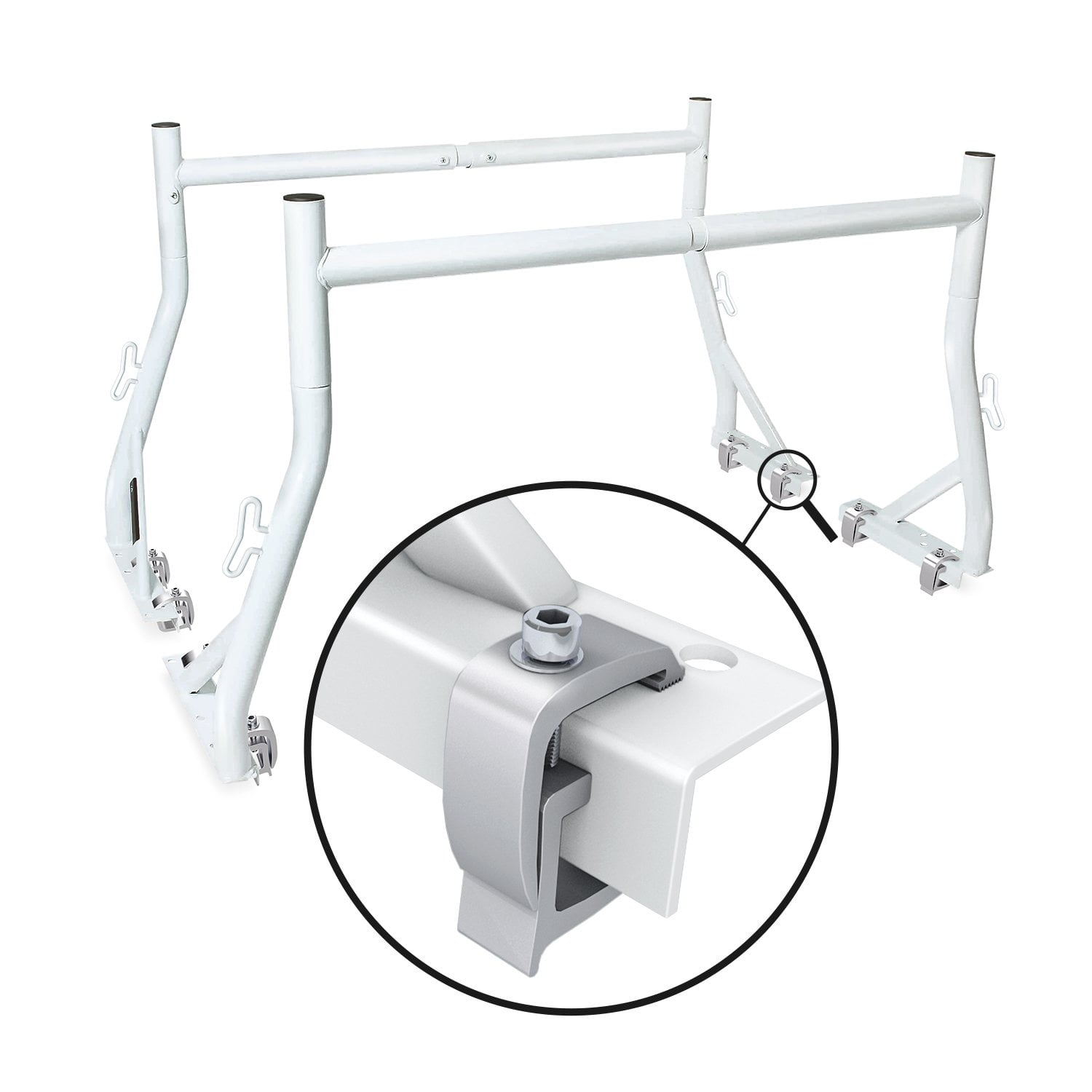 AA-Racks X35 Truck Rack with 8 Non-Drilling C-Clamps Pick-up Truck Utility Ladder Rack Matte White AA Products Inc 