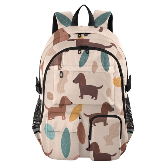 DIXRUYEE Brown Dogs and Colorful Pattern Backpack for School 14”Laptop Compatible with Reflective Safety Strips