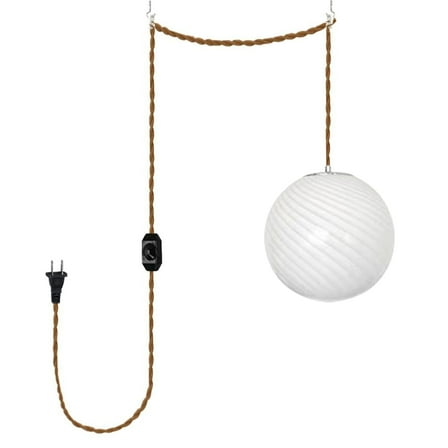 KAYYELAMP White Glass Ball Shade 15Ft Dimmable Plug Cable Hanging Lamp Nordic Style Pendant Light for Home Kitchen Farmhouse(No Bulb)
